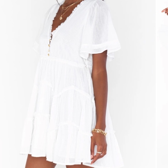 White Ruffled Mini Dress - Picture 2 of 7